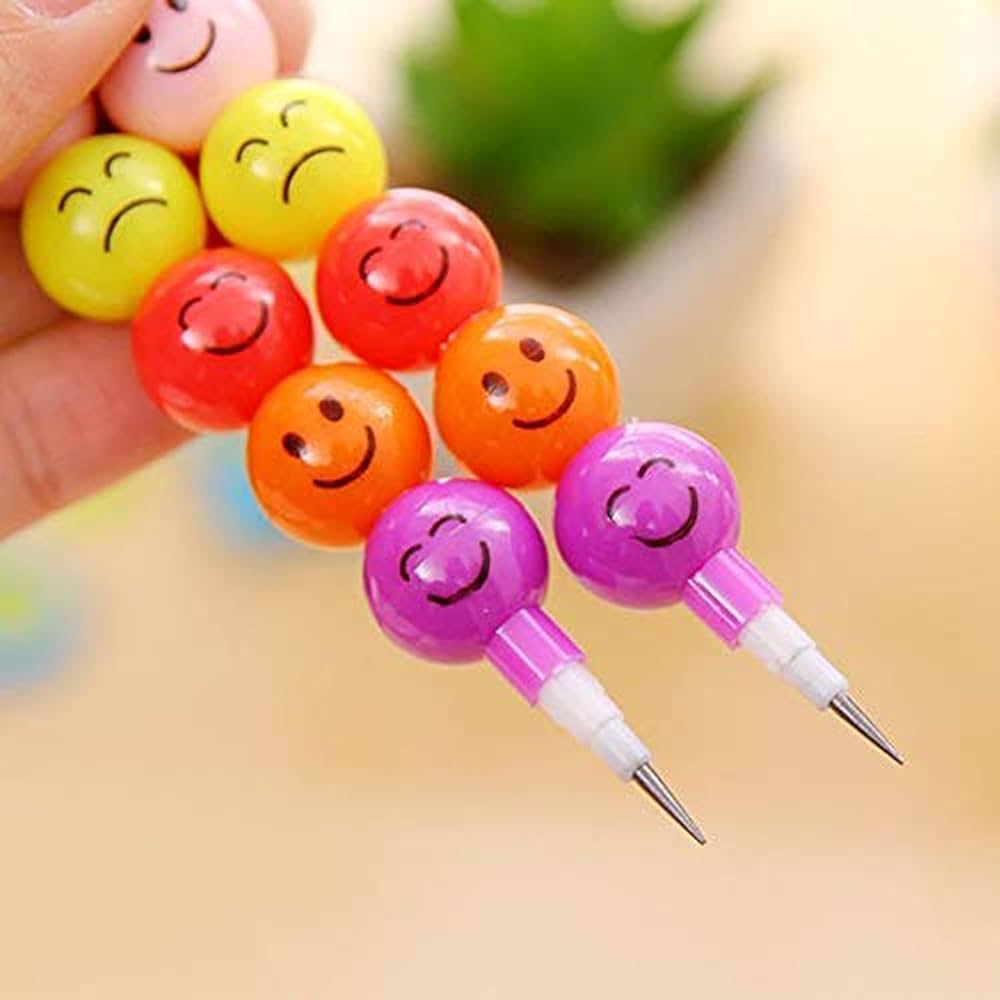 Cute Smiley Stacking Pencils & Crayons 2 in1 Kit For Kids