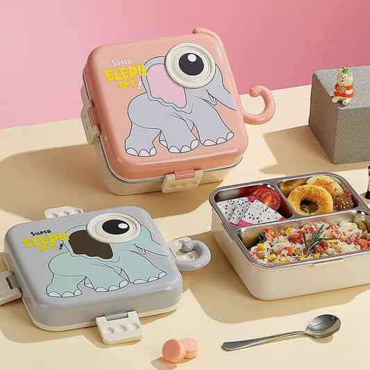 3D CUTE ELEPHANT CHARACTER 3 COMPARTMENT LUNCH BOX(1120ML +70ML)
