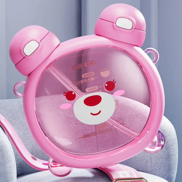 Cute Cartoon Bear Water Bottle with Straw