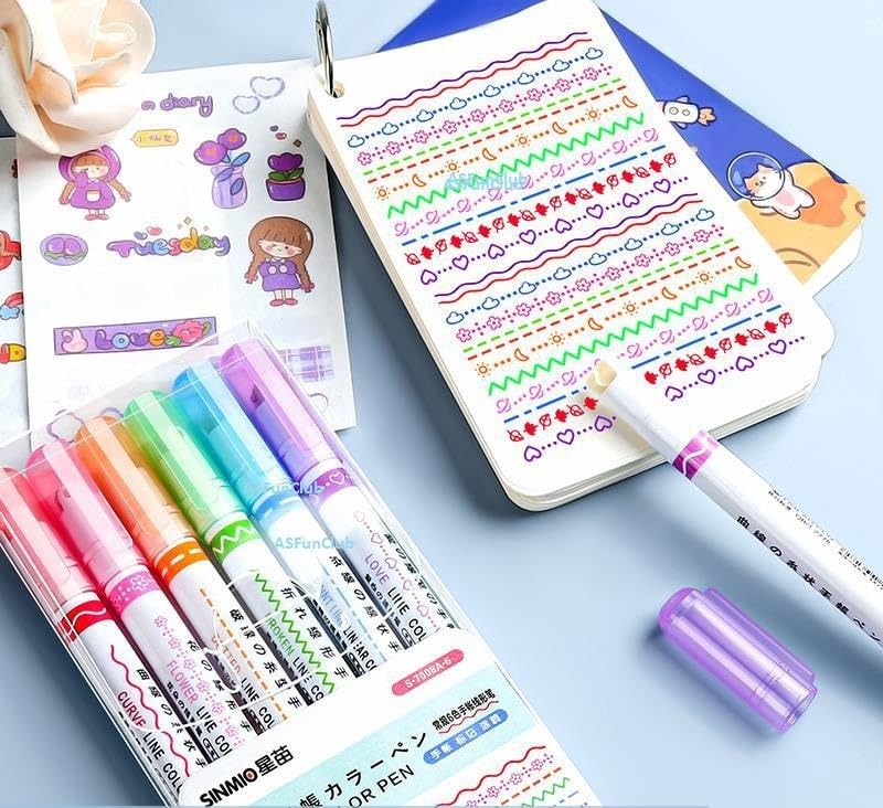 Linear Roller Color Pens with 6 Different Curve Shapes