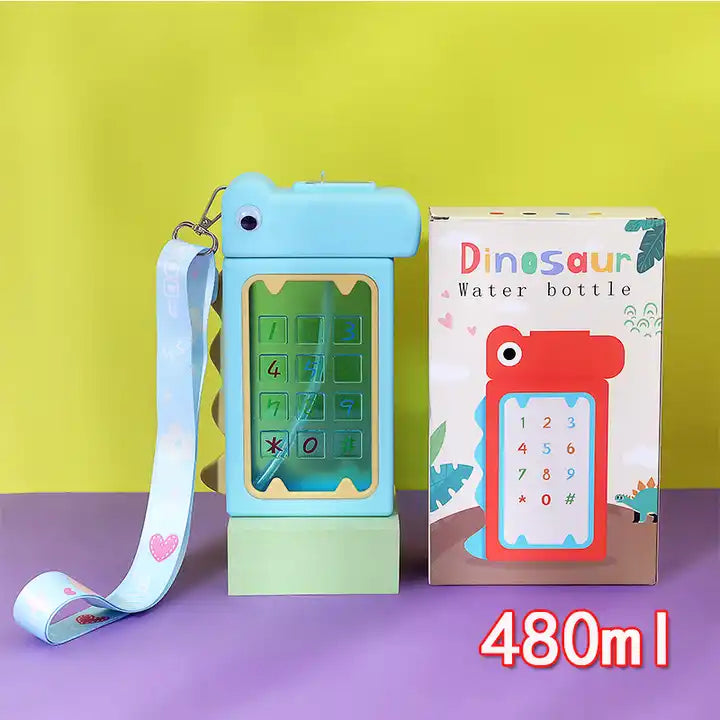 New school children kids plastic water bottle with straw dinosaur water bottle