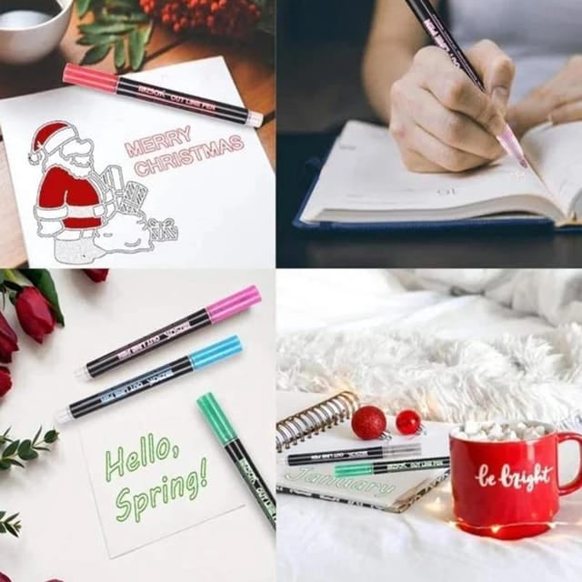 Glitter Outline Marker Pens -Set Of 12 Marker Pens