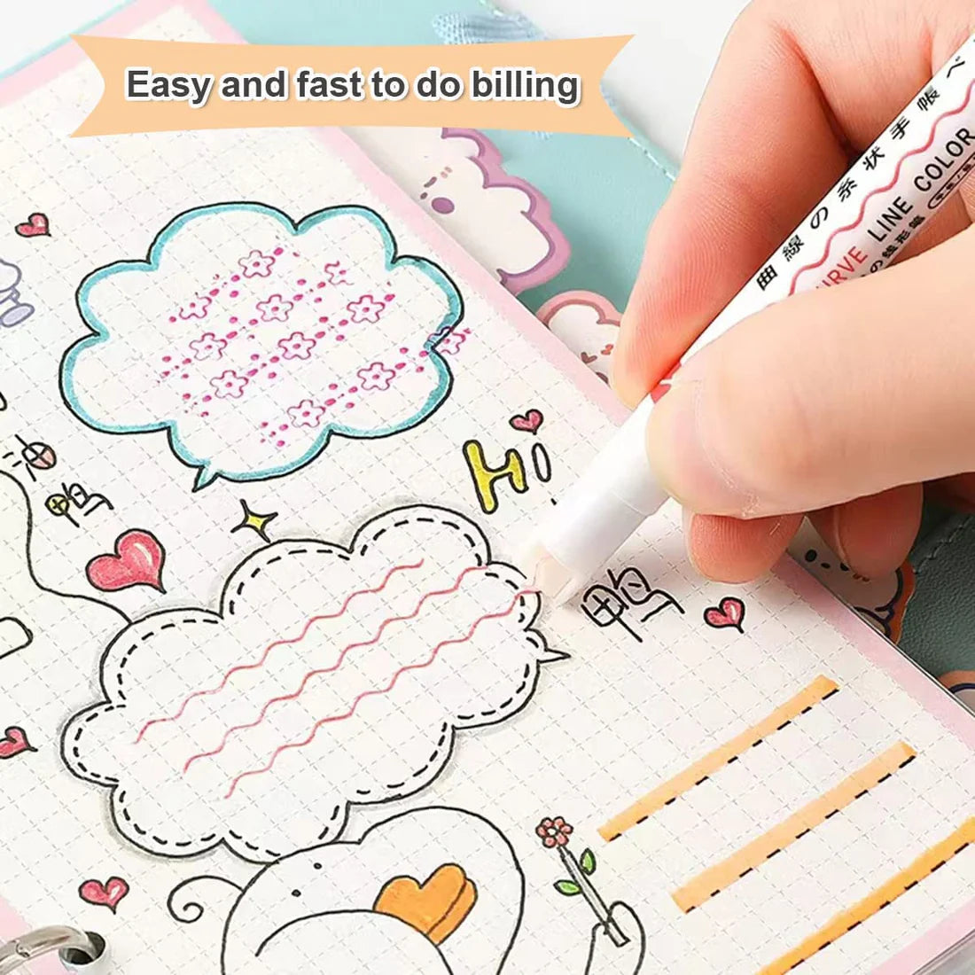 Linear Roller Color Pens with 6 Different Curve Shapes