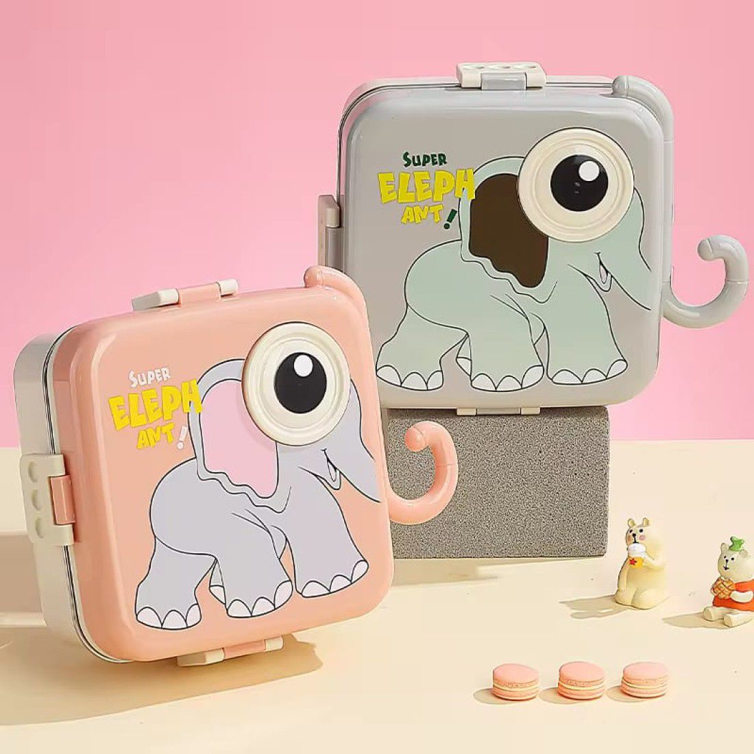 3D CUTE ELEPHANT CHARACTER 3 COMPARTMENT LUNCH BOX(1120ML +70ML)