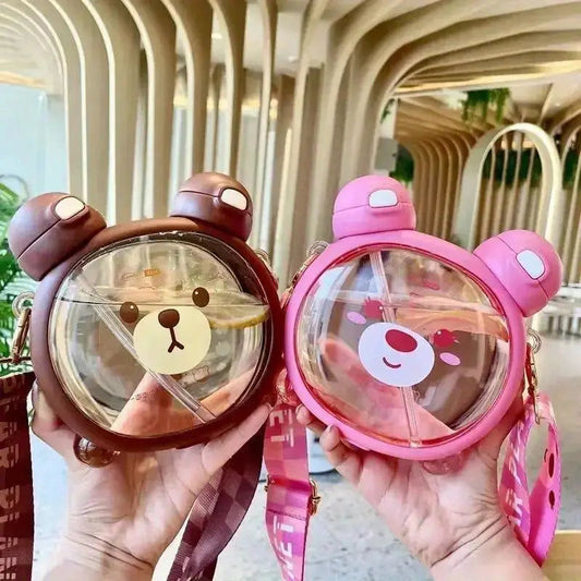 Cute Cartoon Bear Water Bottle with Straw