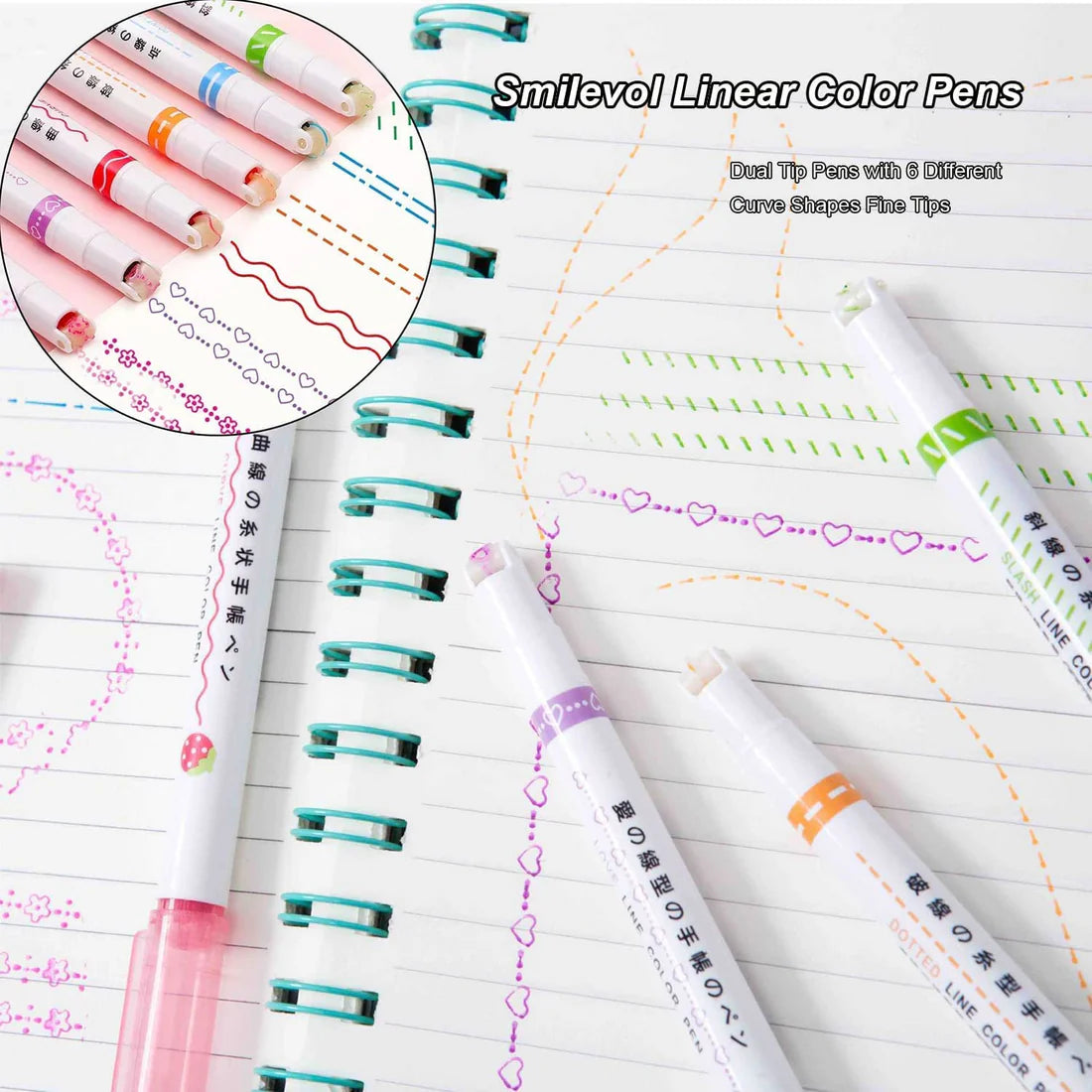 Linear Roller Color Pens with 6 Different Curve Shapes