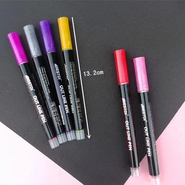 Glitter Outline Marker Pens -Set Of 12 Marker Pens