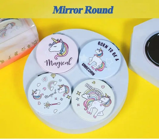 Unicorn Folding Pocket Mirror Rounded Portable Double-Sided Travel Makeup Compact Mirror for Girls