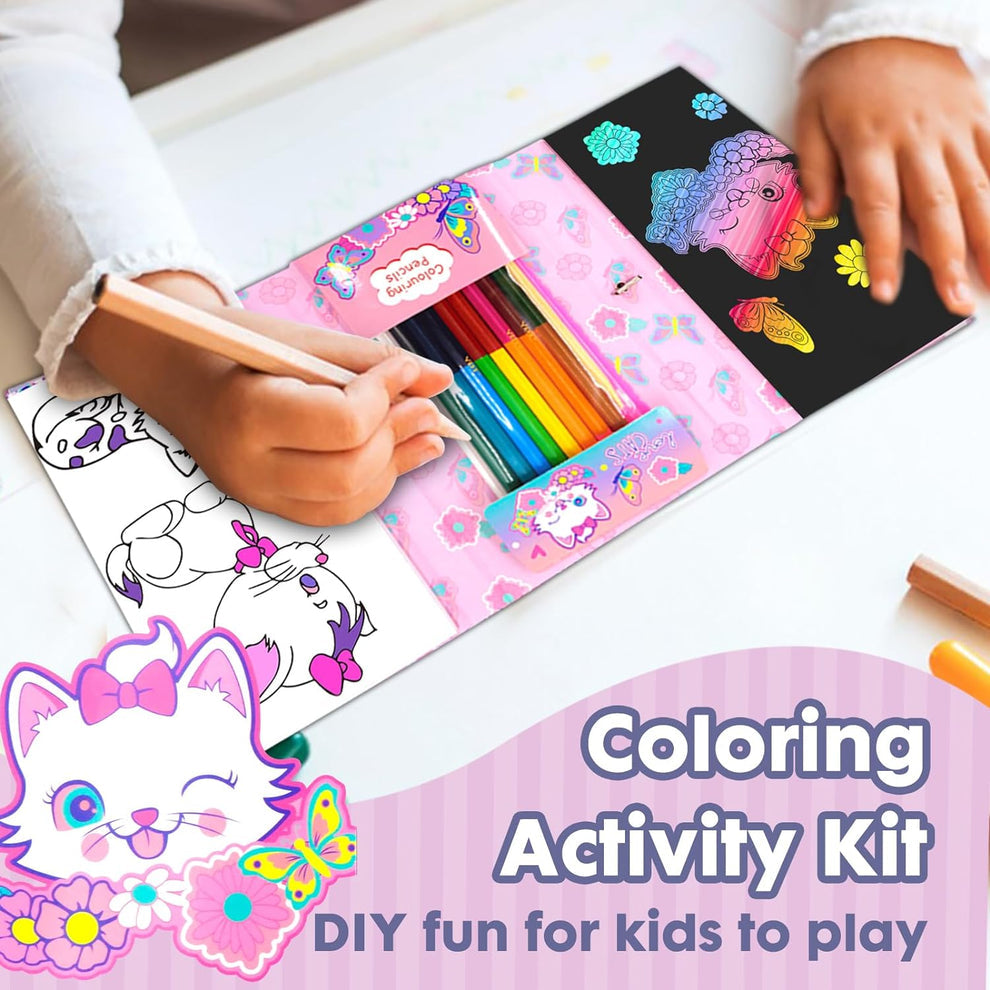 2-in-1 Coloring Book Set: 8 Color Pencils for Scratch & Art!