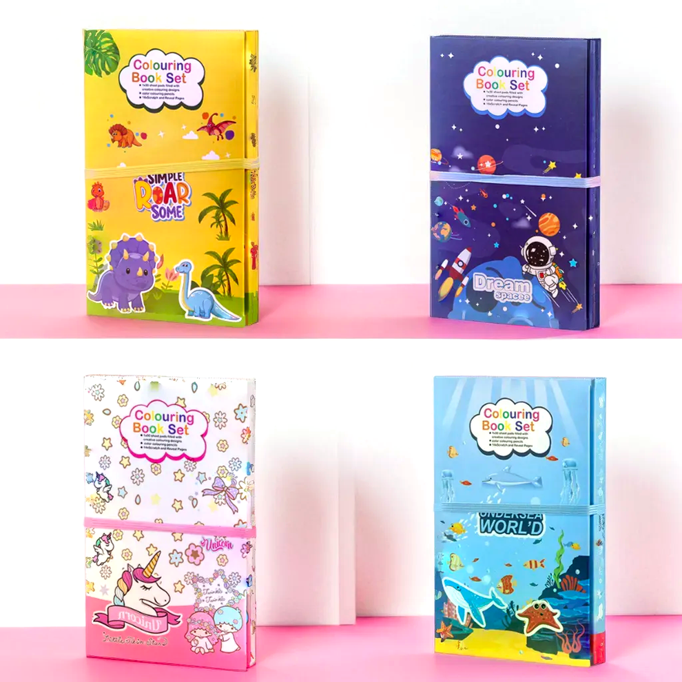 2-in-1 Coloring Book Set: 8 Color Pencils for Scratch & Art!