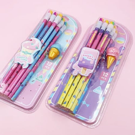 Sweet time wooden Pencil and Eraser combo 12pcs set