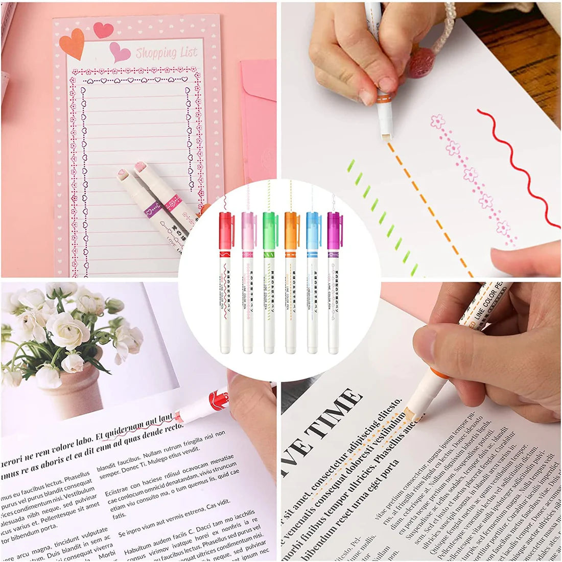 Linear Roller Color Pens with 6 Different Curve Shapes