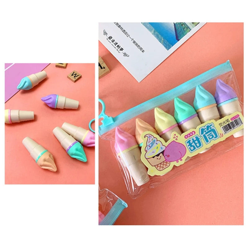 Ice Cream Shape Highlighter (Pack of 6 colors)