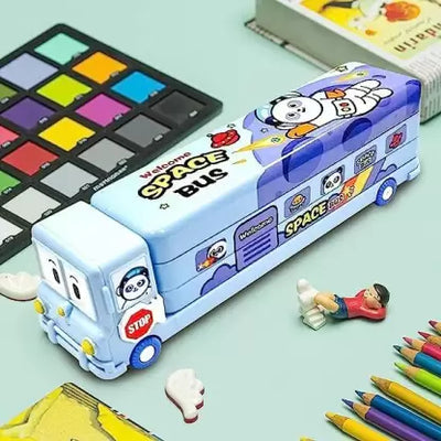 Double Decker Metal Pencil Case with Wheels