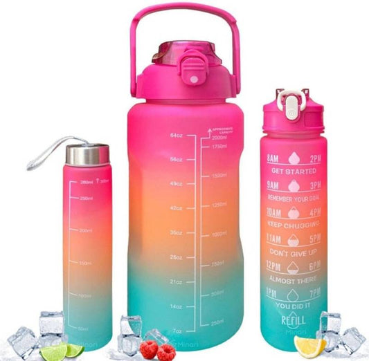 Set of 3 Water Bottle with Motivational - Random colours