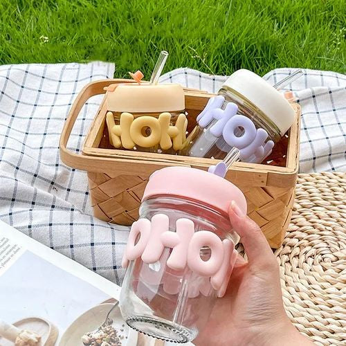 Glass Cup with Straw