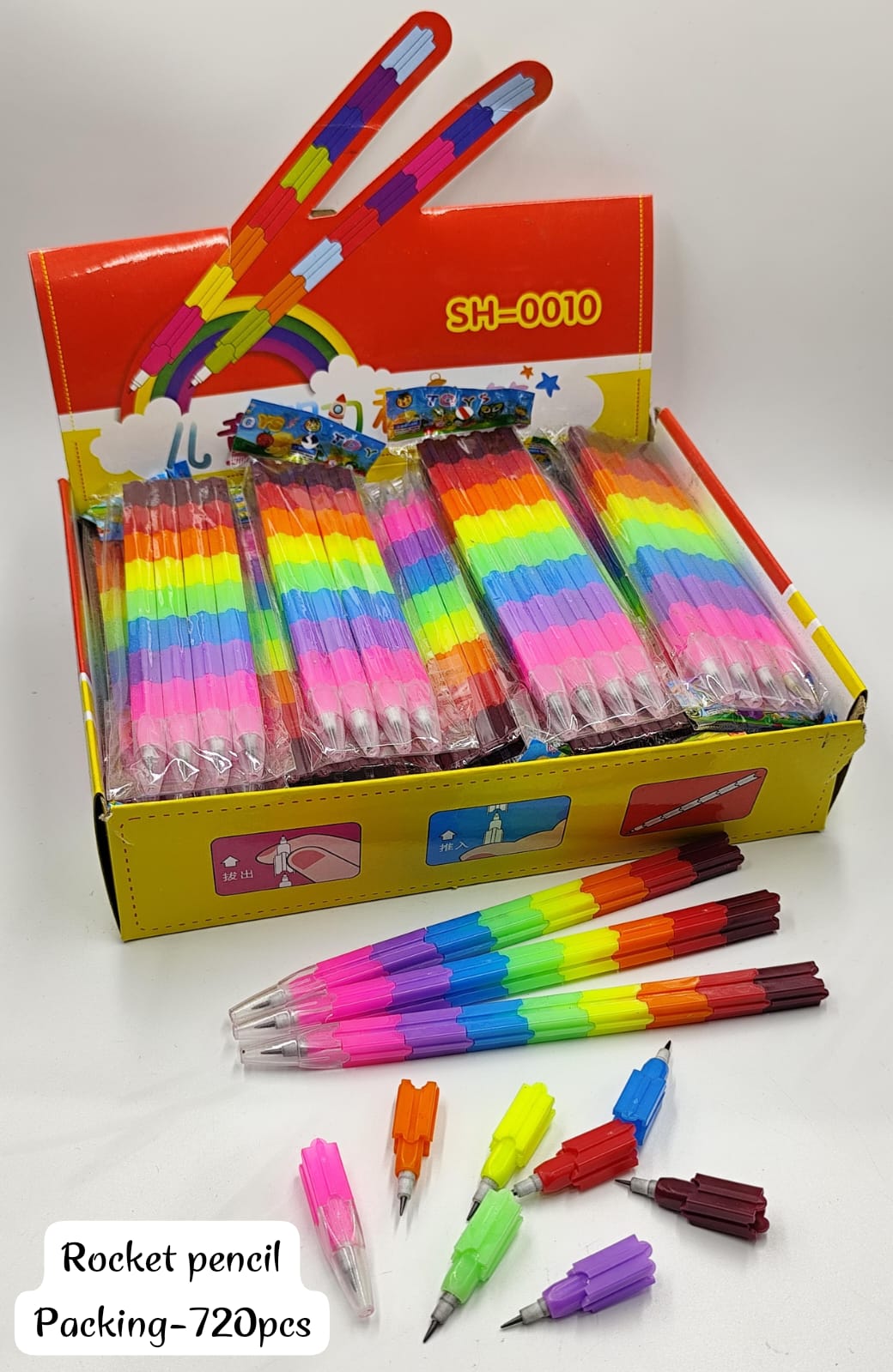 Rocket Shape Design Non-Sharpening Stacking Pencil for Kids, Birthday Party Return Gifts Multicolour Pencils pack of 4