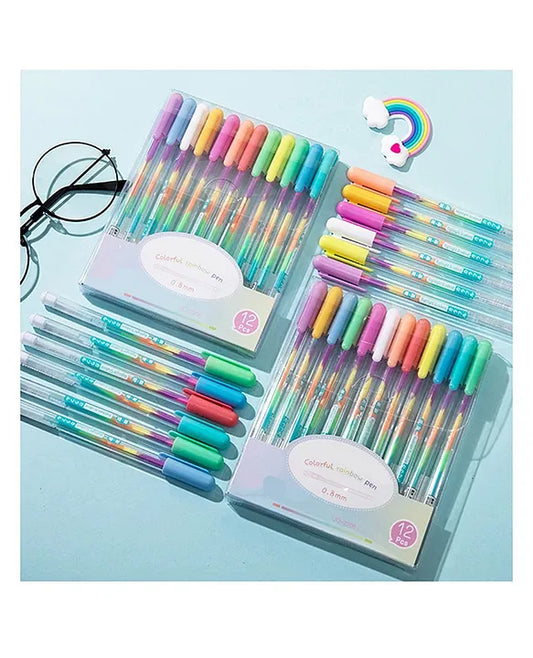 Coloring Fluorescent/Glliter Pens for Writing - Rainbow Color Pen Set Of 12 Pcs Suitable for Sketching Painting with fragrance