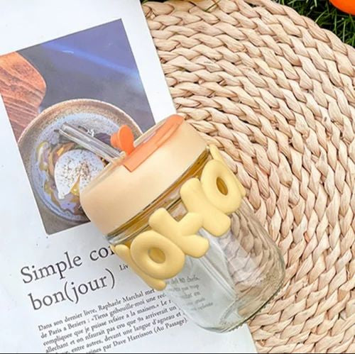 Glass Cup with Straw