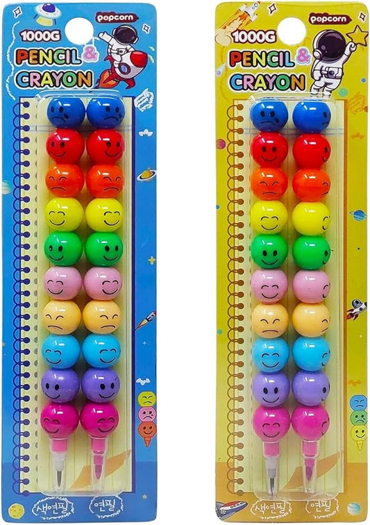 Cute Smiley Stacking Pencils & Crayons 2 in1 Kit For Kids