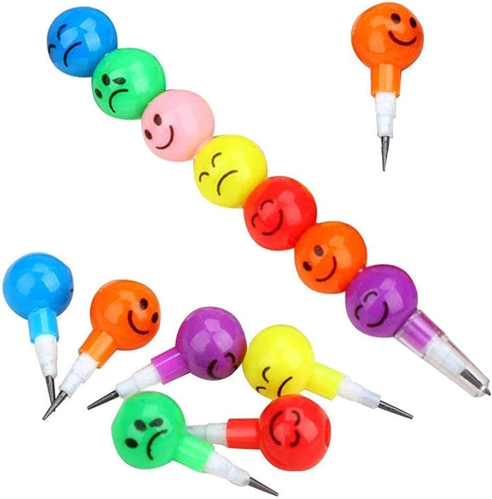 Cute Smiley Stacking Pencils & Crayons 2 in1 Kit For Kids