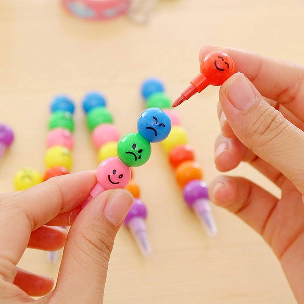 Cute Smiley Stacking Pencils & Crayons 2 in1 Kit For Kids