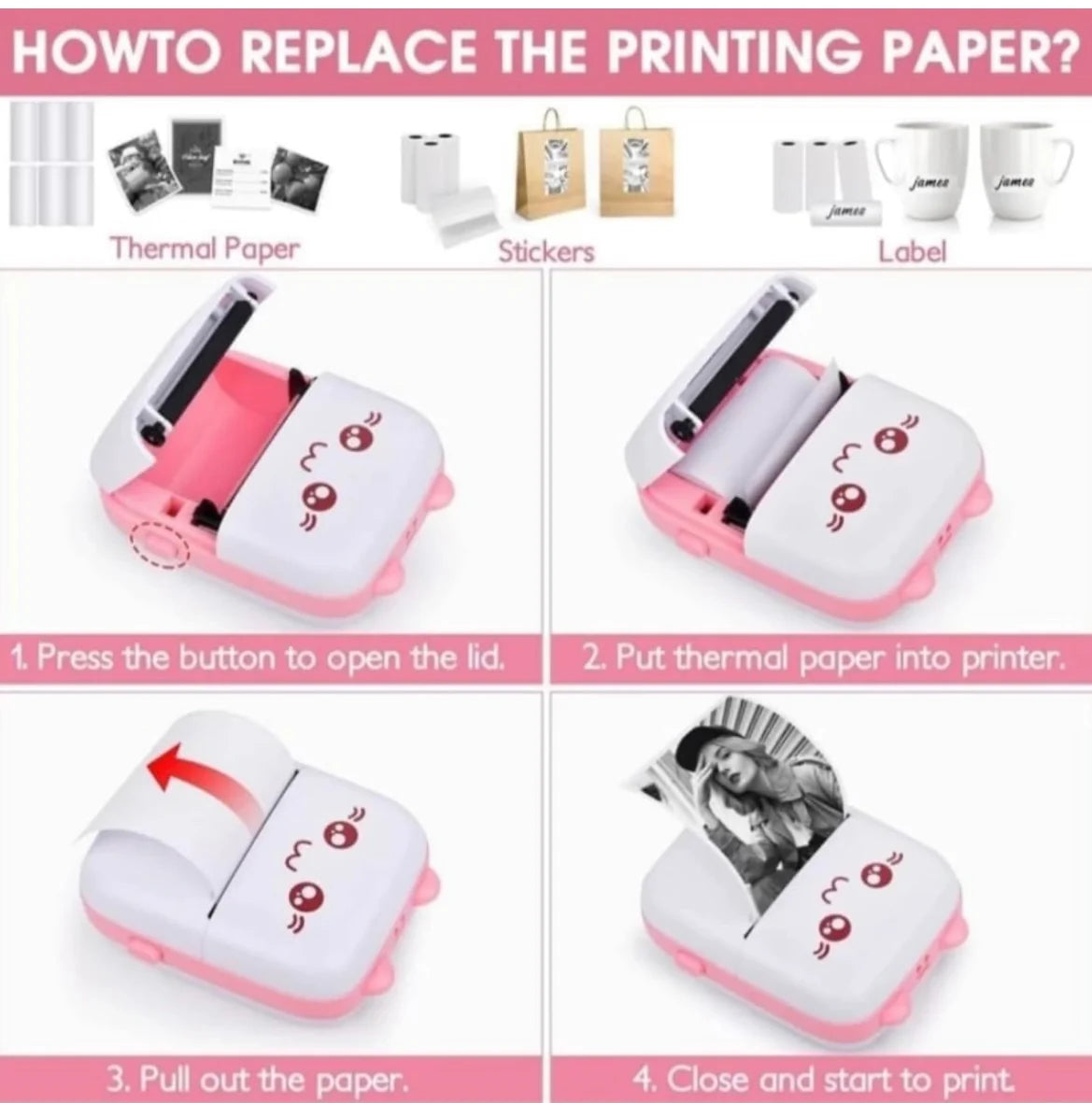 Mini Portable Printer | Mini Bluetooth Printer | Kawaii Mini Printer