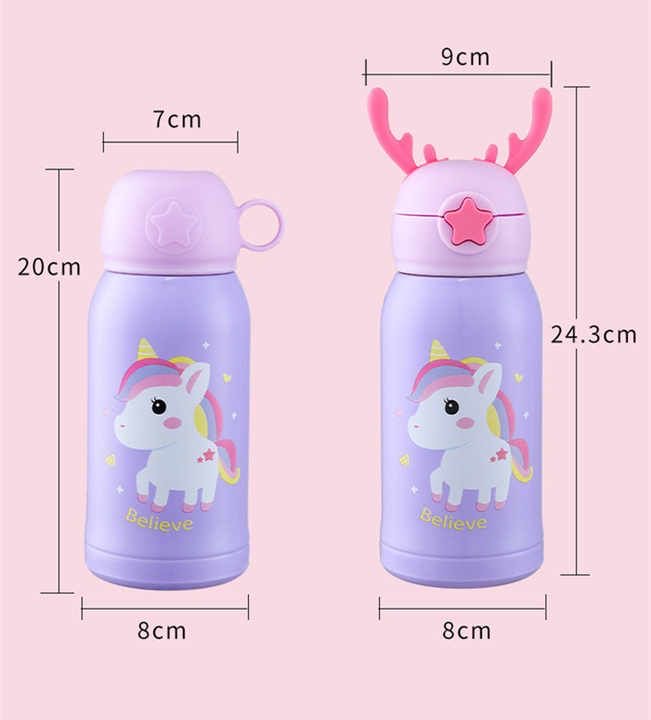 Deer Horns Cap Sipper Double Wall Hot and Cold Steel Water Bottle with Cover