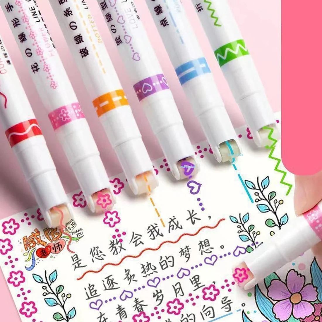 Linear Roller Color Pens with 6 Different Curve Shapes