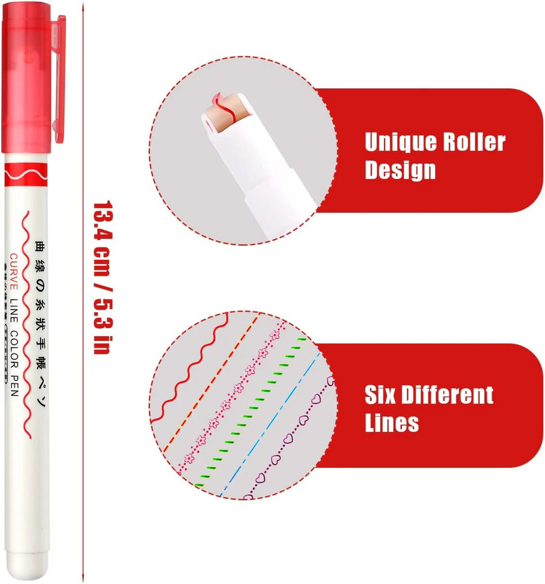 Linear Roller Color Pens with 6 Different Curve Shapes