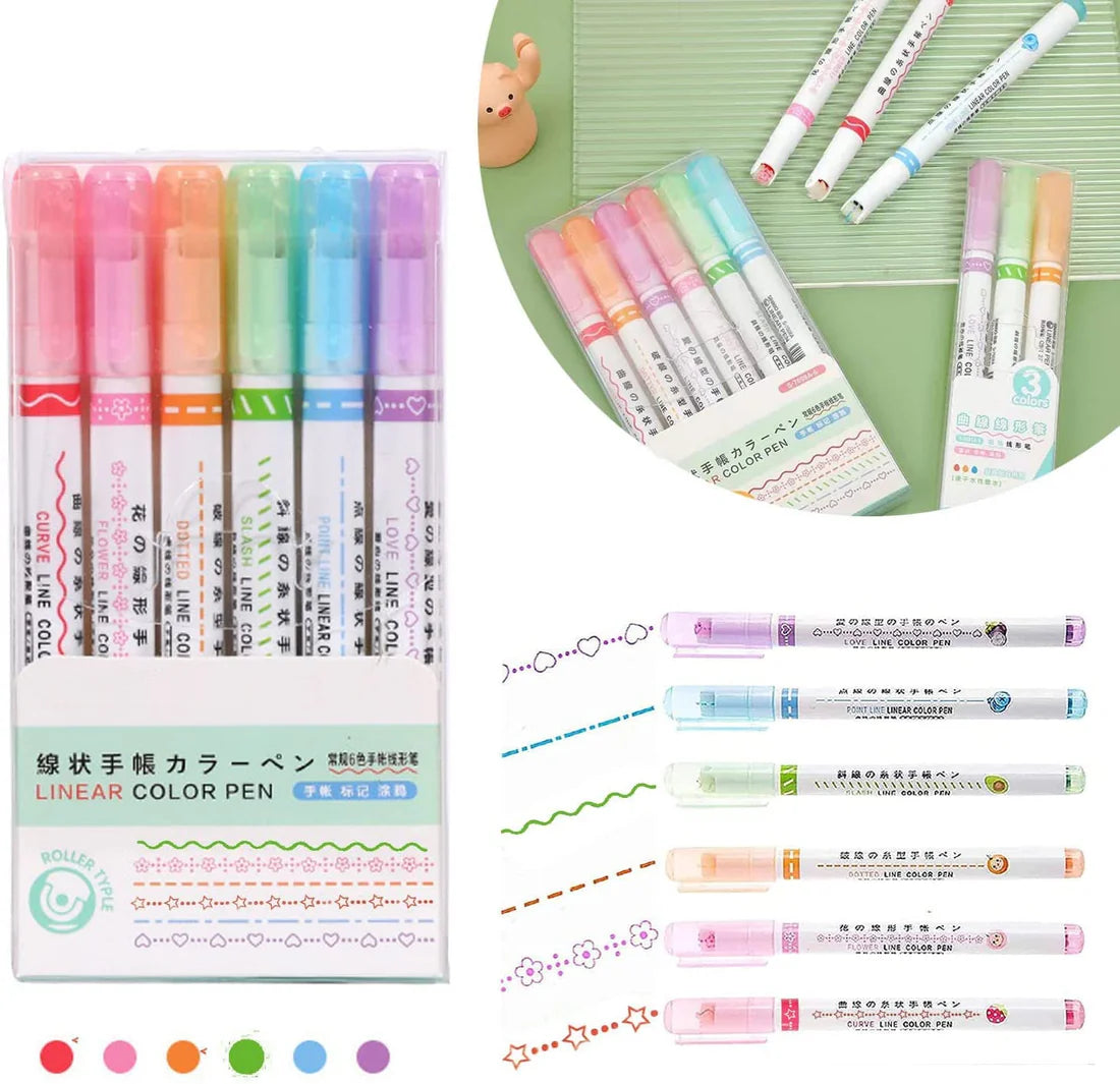 Linear Roller Color Pens with 6 Different Curve Shapes