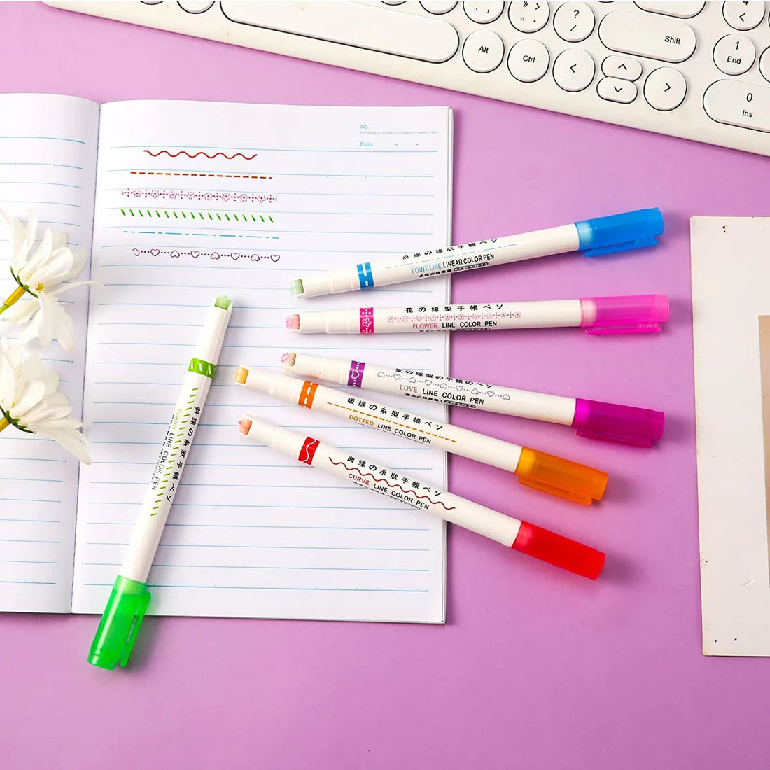 Linear Roller Color Pens with 6 Different Curve Shapes