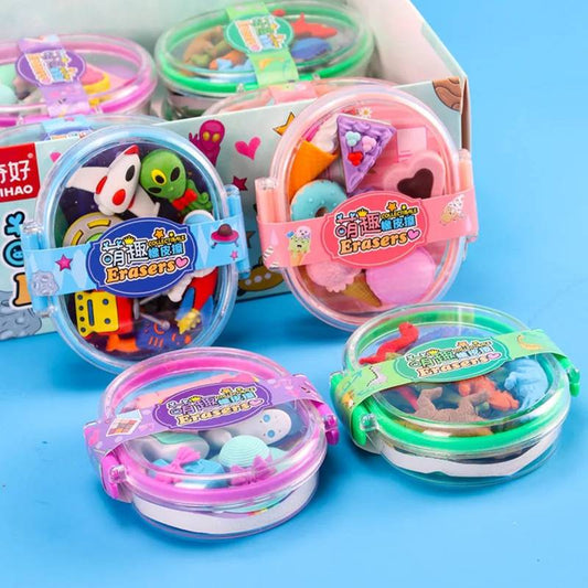 Cute Character Theme Based Eraser Set for Kids | Quirky Style | Rubber | Assorted Colors | Box Packing