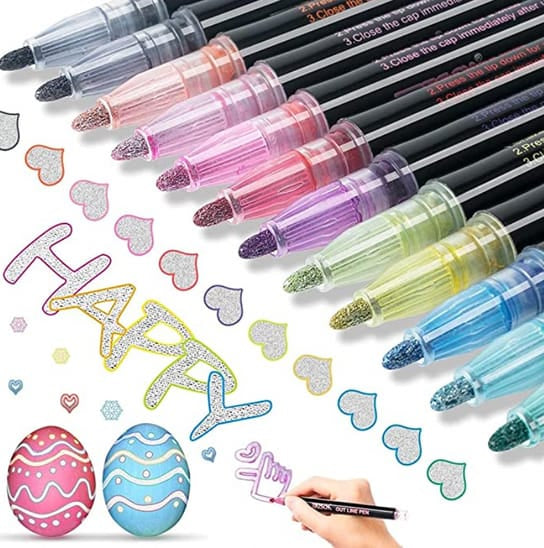Glitter Outline Marker Pens -Set Of 12 Marker Pens