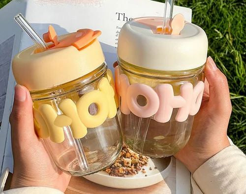 Glass Cup with Straw