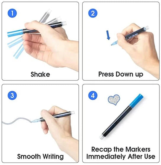 Glitter Outline Marker Pens -Set Of 12 Marker Pens