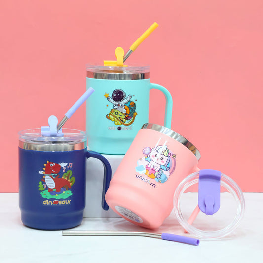 400 ml Steel Insulated Handle Mug With Straw