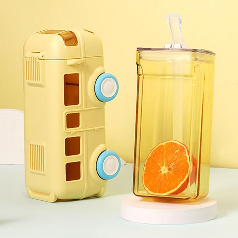 Portable Cute Bus Design Water Bottle with Straw and Strap