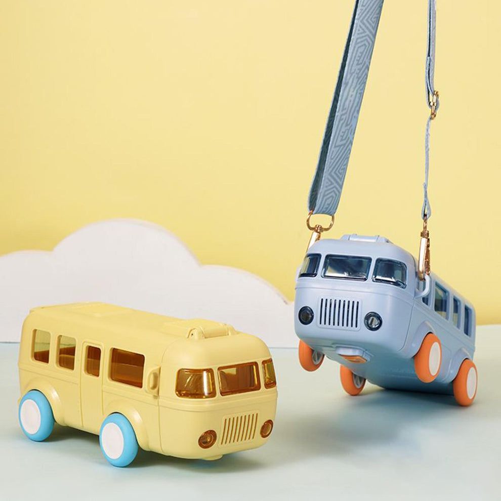 Portable Cute Bus Design Water Bottle with Straw and Strap