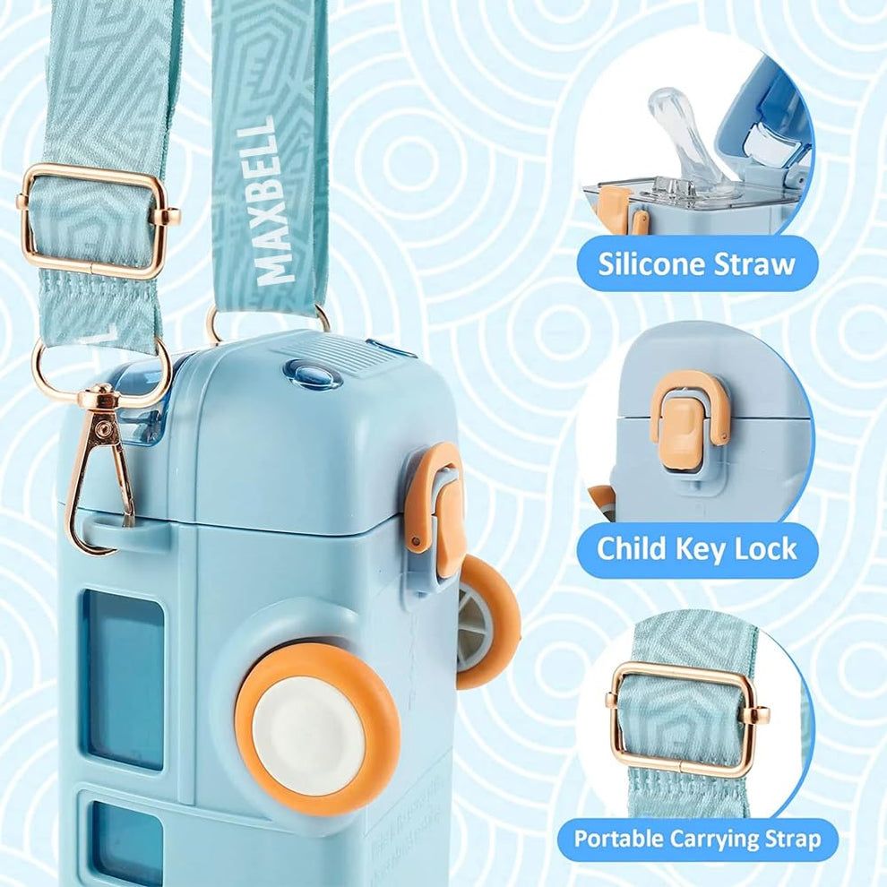 Portable Cute Bus Design Water Bottle with Straw and Strap